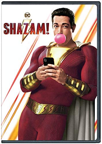 photo of superhero Shazam blowing bubblegum 