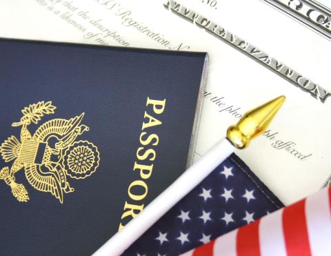 US passport, flag and naturalization