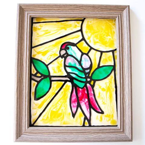 faux stained glass parrot