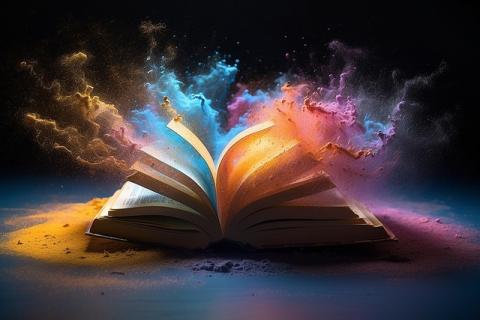 open book with colors spilling out