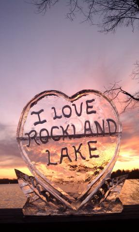 ice sculpture I love Rockland Lake in heart shape