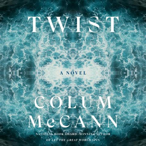 Cover image of Twist by Colum McCann, white text on top of blue background as if on the water's surface