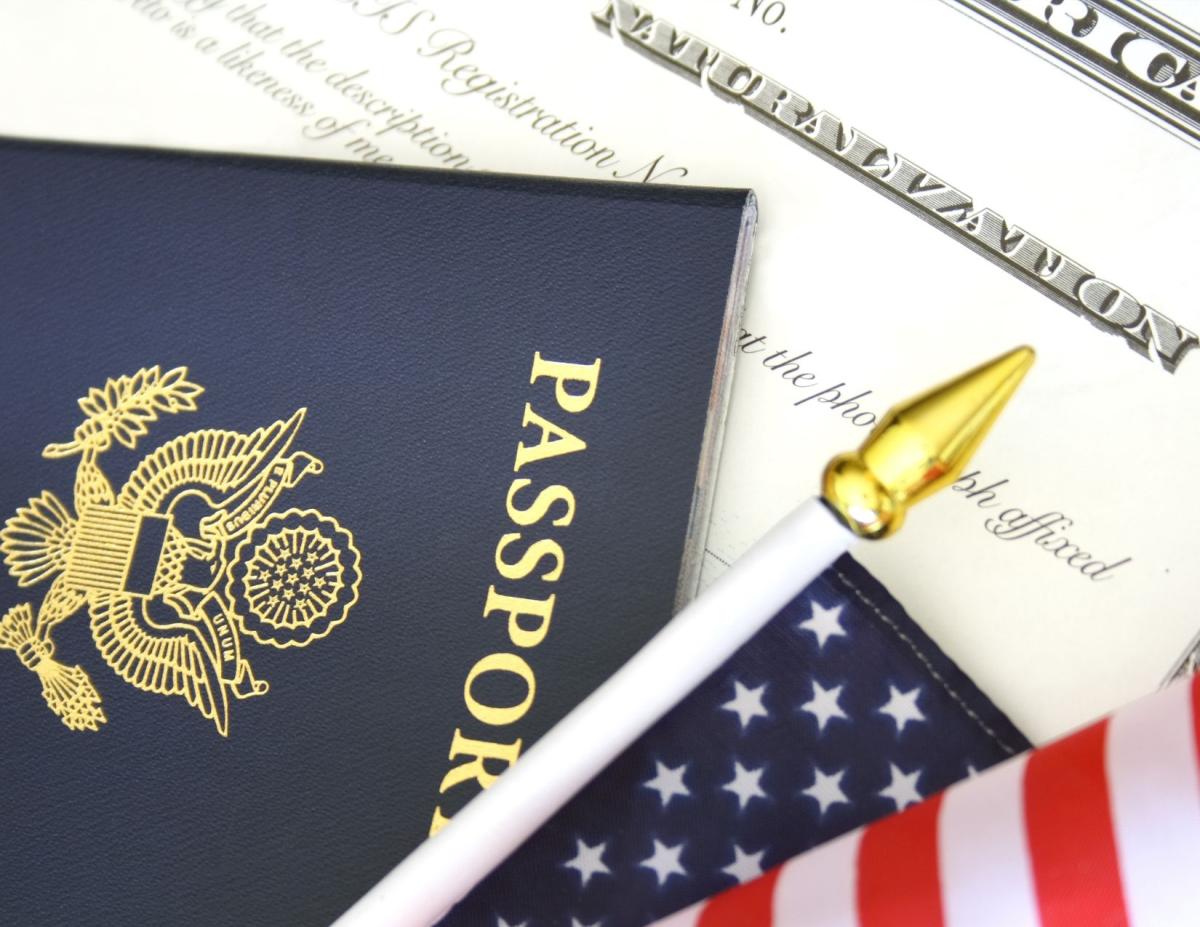 US passport, flag and naturalization