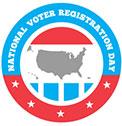 National Voter Registration Day Logo red and blue circle with image of USA in middle