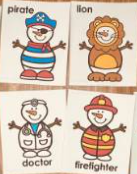 Paper Snowmen dressed as pirate, firefighter, etc.