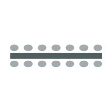 Long table with chairs on both sides. 